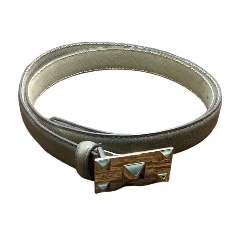 LODIS Rockstud Metal Rocker Buckle Gray Leather Belt Unisex Large Waist 34"-38"‎